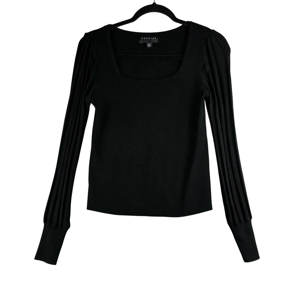Premise Long Sheer Bishop Sleeve Square Neck Blouse Women Small Black Capsule
